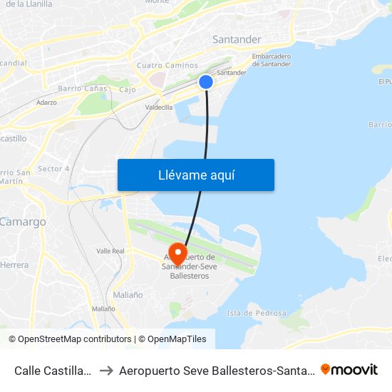 Calle Castilla 51 to Aeropuerto Seve Ballesteros-Santander map