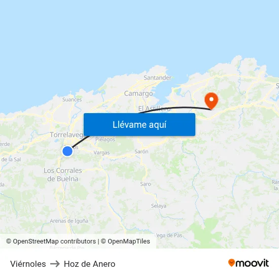 Viérnoles to Hoz de Anero map
