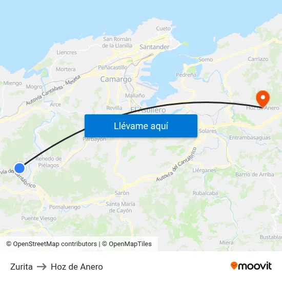 Zurita to Hoz de Anero map