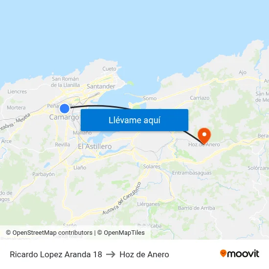 Ricardo Lopez Aranda 18 to Hoz de Anero map