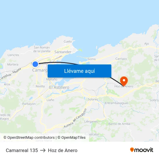 Camarreal 135 to Hoz de Anero map