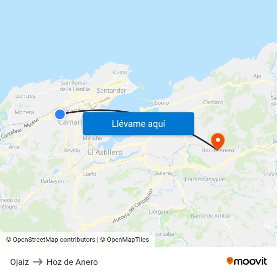 Ojaiz to Hoz de Anero map