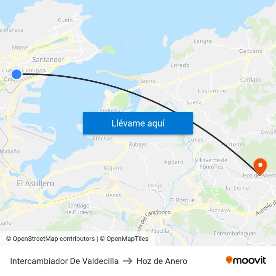 Intercambiador De Valdecilla to Hoz de Anero map