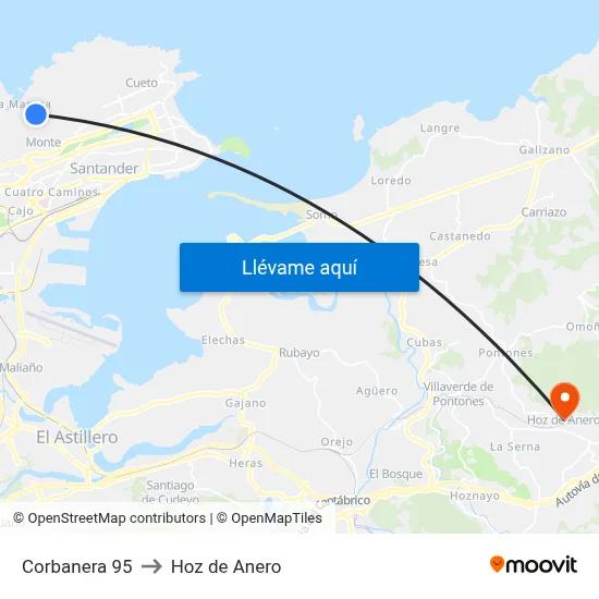 Corbanera 95 to Hoz de Anero map