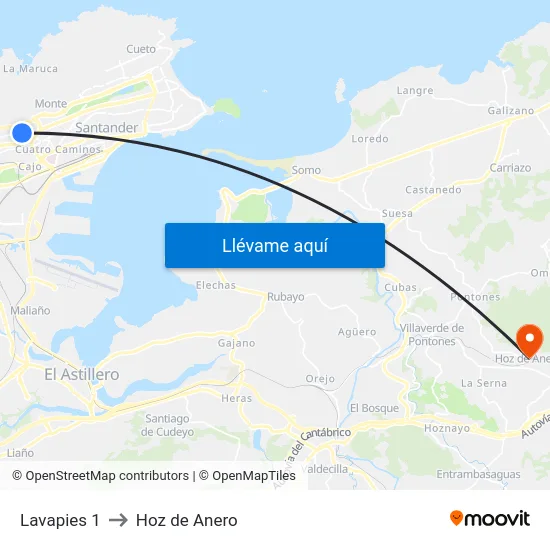 Lavapies 1 to Hoz de Anero map