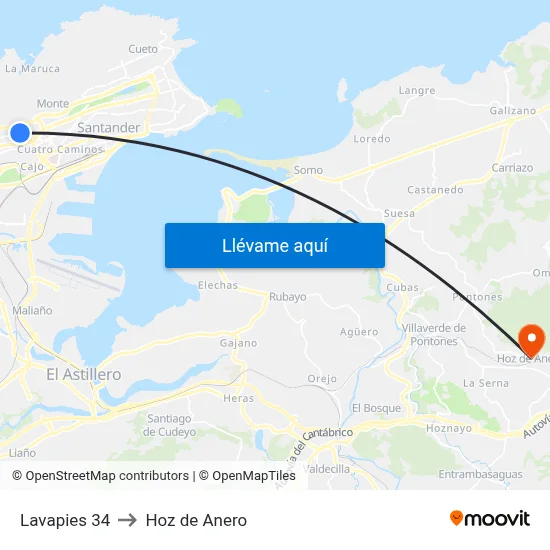 Lavapies 34 to Hoz de Anero map