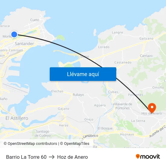 Barrio La Torre 60 to Hoz de Anero map