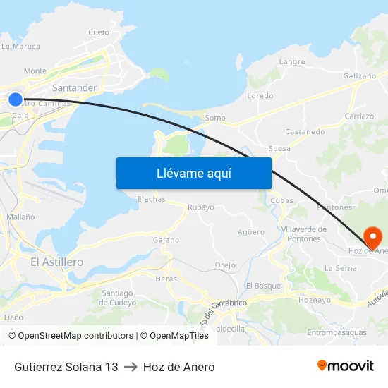 Gutierrez Solana 13 to Hoz de Anero map