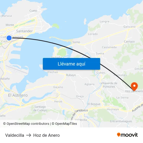 Valdecilla to Hoz de Anero map