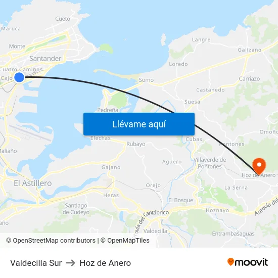 Valdecilla Sur to Hoz de Anero map