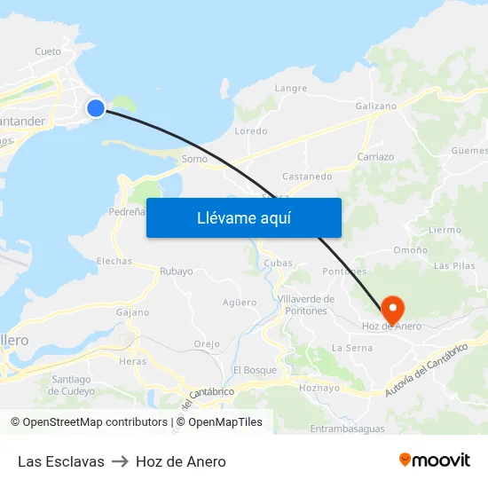 Las Esclavas to Hoz de Anero map