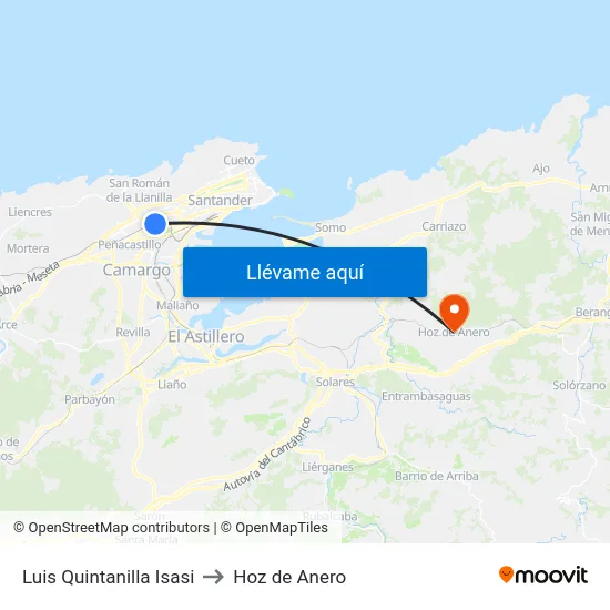 Luis Quintanilla Isasi to Hoz de Anero map