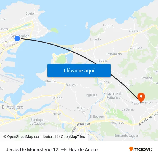 Jesus De Monasterio 12 to Hoz de Anero map