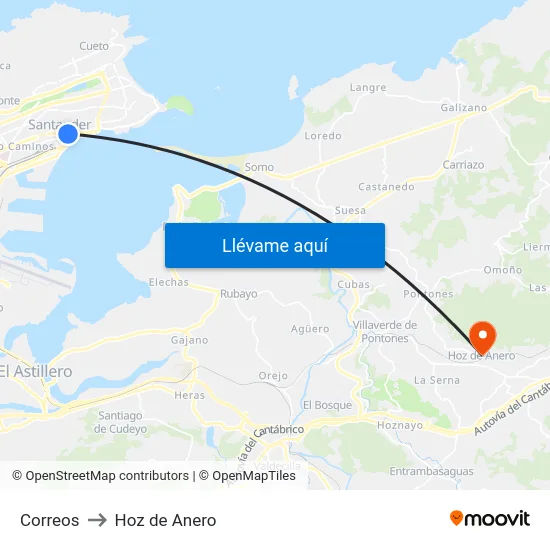 Correos to Hoz de Anero map