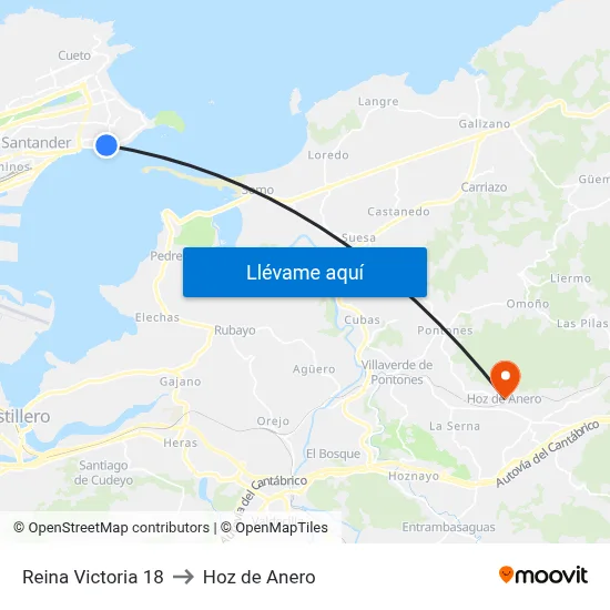 Reina Victoria 18 to Hoz de Anero map