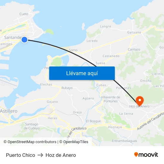 Puerto Chico to Hoz de Anero map