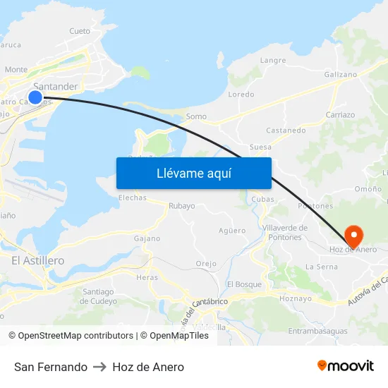 San Fernando to Hoz de Anero map