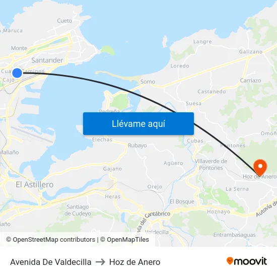 Avenida De Valdecilla to Hoz de Anero map
