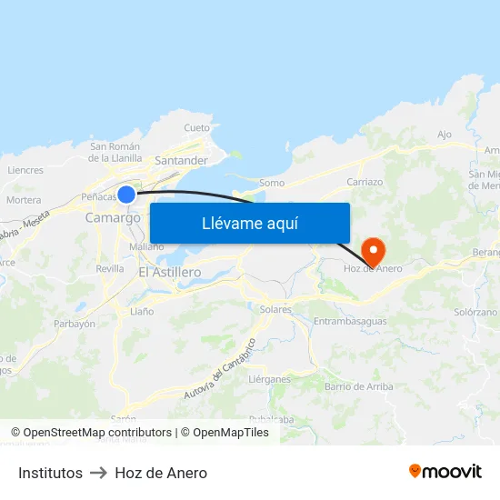 Institutos to Hoz de Anero map