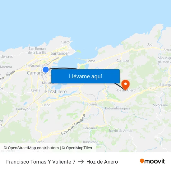 Francisco Tomas Y Valiente 7 to Hoz de Anero map