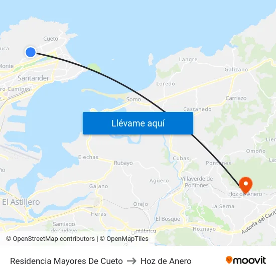 Residencia Mayores De Cueto to Hoz de Anero map