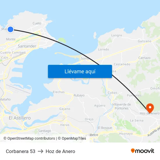 Corbanera 53 to Hoz de Anero map
