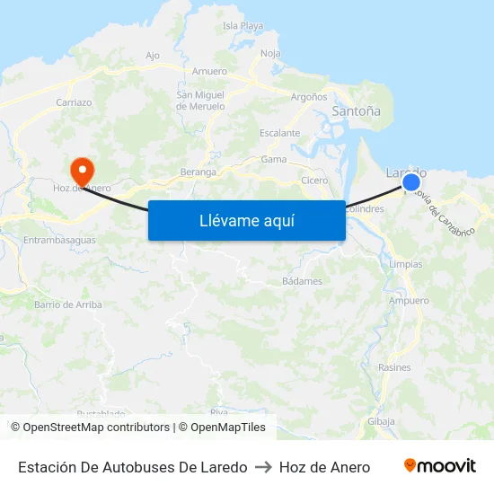 Estación De Autobuses De Laredo to Hoz de Anero map