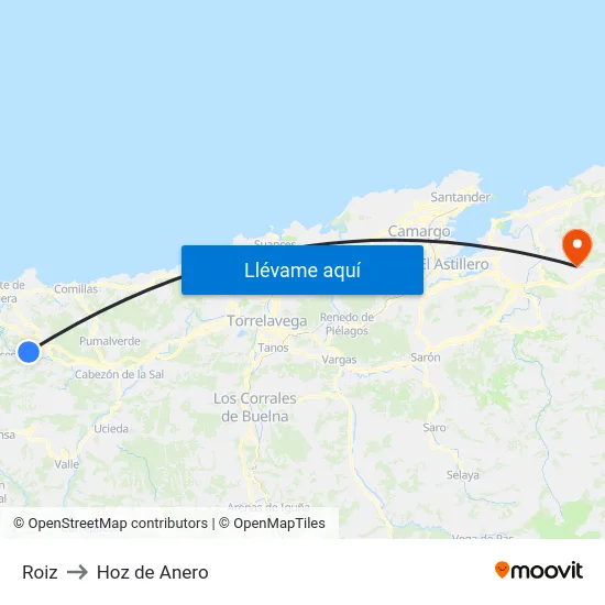 Roiz to Hoz de Anero map