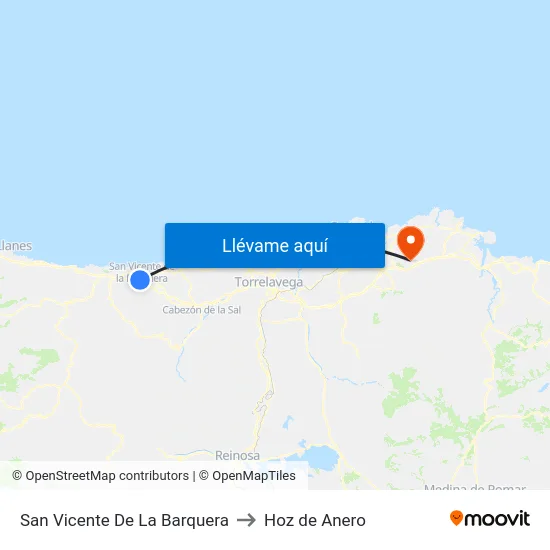 San Vicente De La Barquera to Hoz de Anero map