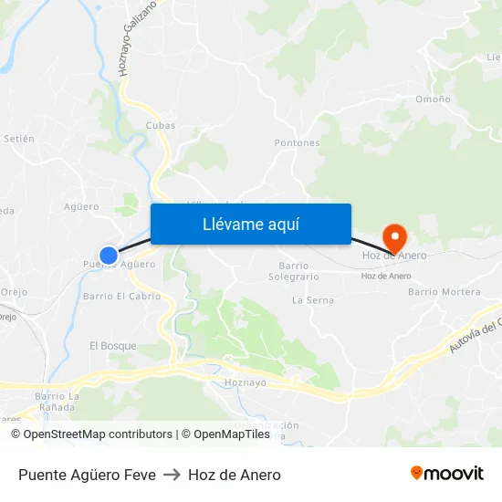Puente Agüero Feve to Hoz de Anero map