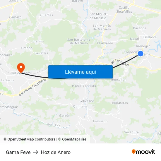 Gama Feve to Hoz de Anero map