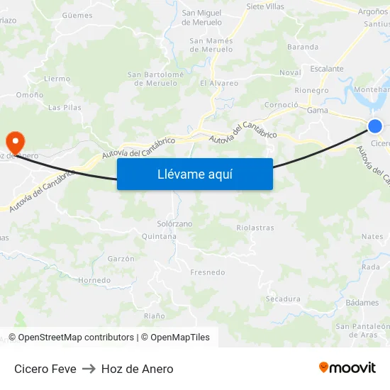 Cicero Feve to Hoz de Anero map