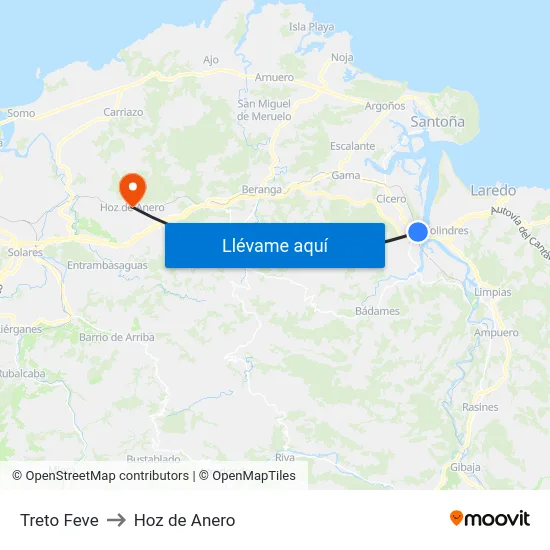 Treto Feve to Hoz de Anero map