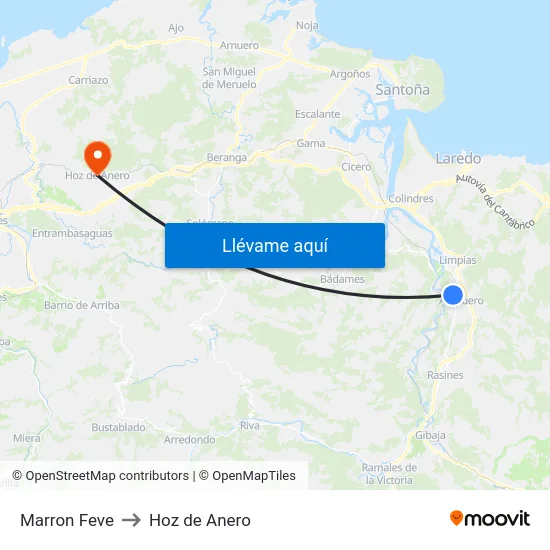 Marron Feve to Hoz de Anero map