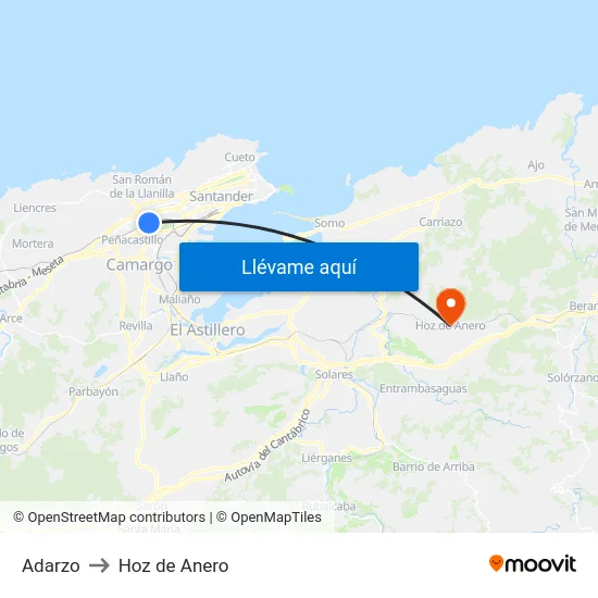 Adarzo to Hoz de Anero map