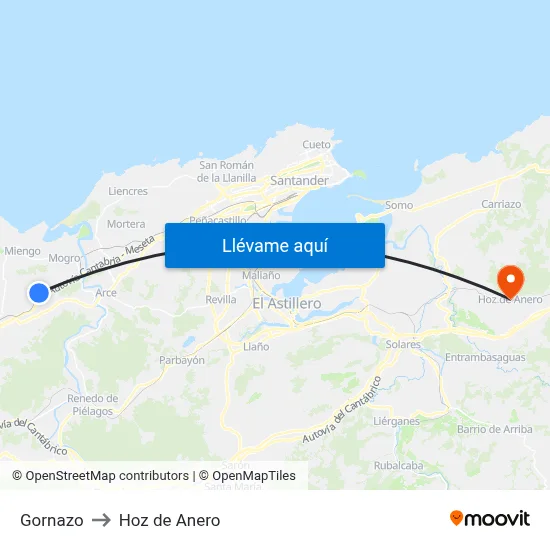 Gornazo to Hoz de Anero map