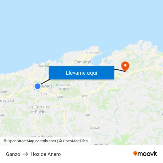 Ganzo to Hoz de Anero map