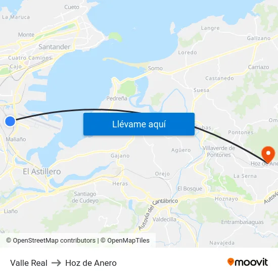 Valle Real to Hoz de Anero map