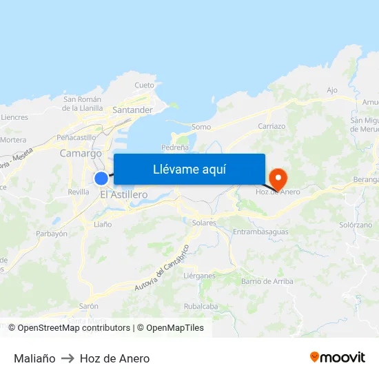 Maliaño to Hoz de Anero map