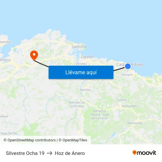 Silvestre Ocha 19 to Hoz de Anero map