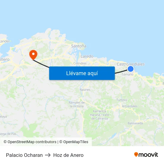 Palacio Ocharan to Hoz de Anero map