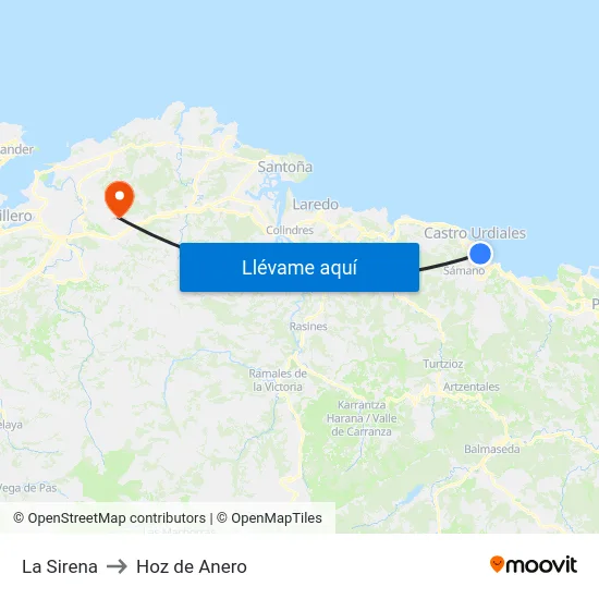 La Sirena to Hoz de Anero map