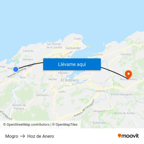 Mogro to Hoz de Anero map