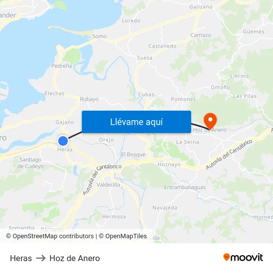 Heras to Hoz de Anero map