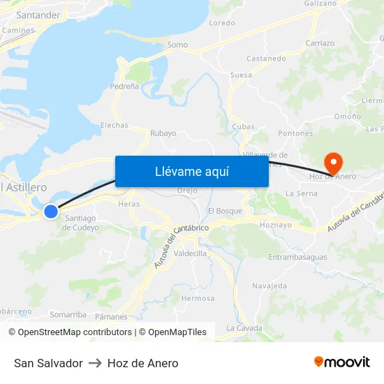San Salvador to Hoz de Anero map