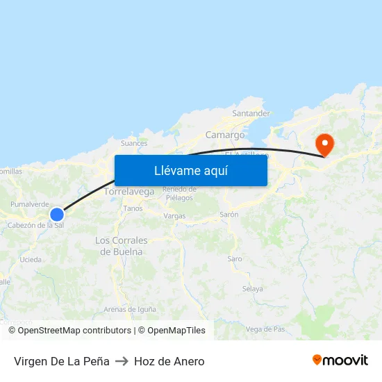 Virgen De La Peña to Hoz de Anero map