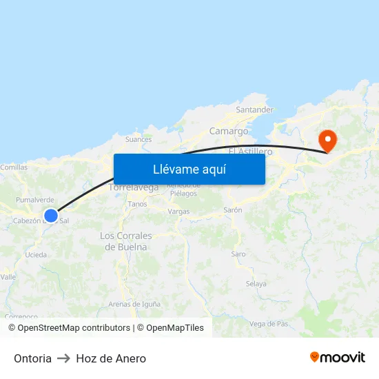 Ontoria to Hoz de Anero map