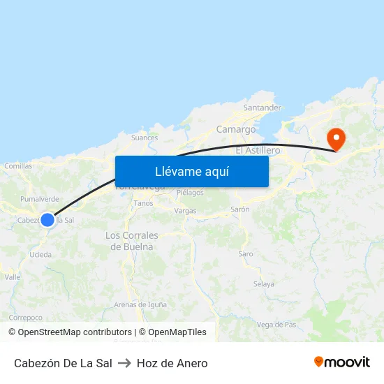 Cabezón De La Sal to Hoz de Anero map