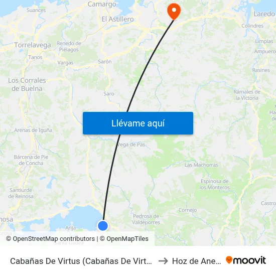 Cabañas De Virtus (Cabañas De Virtus) to Hoz de Anero map