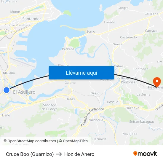 Cruce Boo (Guarnizo) to Hoz de Anero map